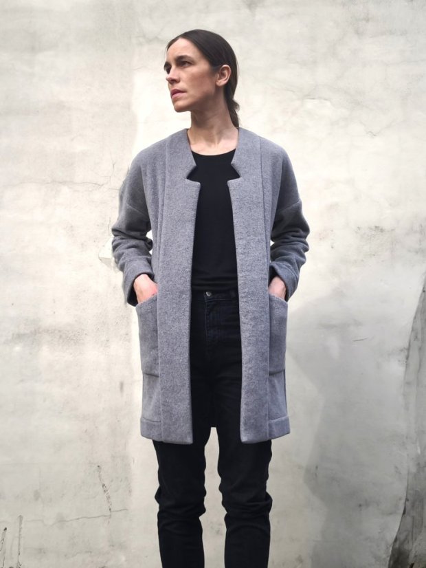 kardigán _ MIDI _ bavlnený - fleece _ veľ. S - veľkosť: S, farba: sivá