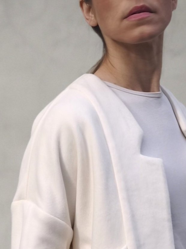 kardigán_MiDI_bavlnený-fleece_ - veľkosť: M, farba: biela