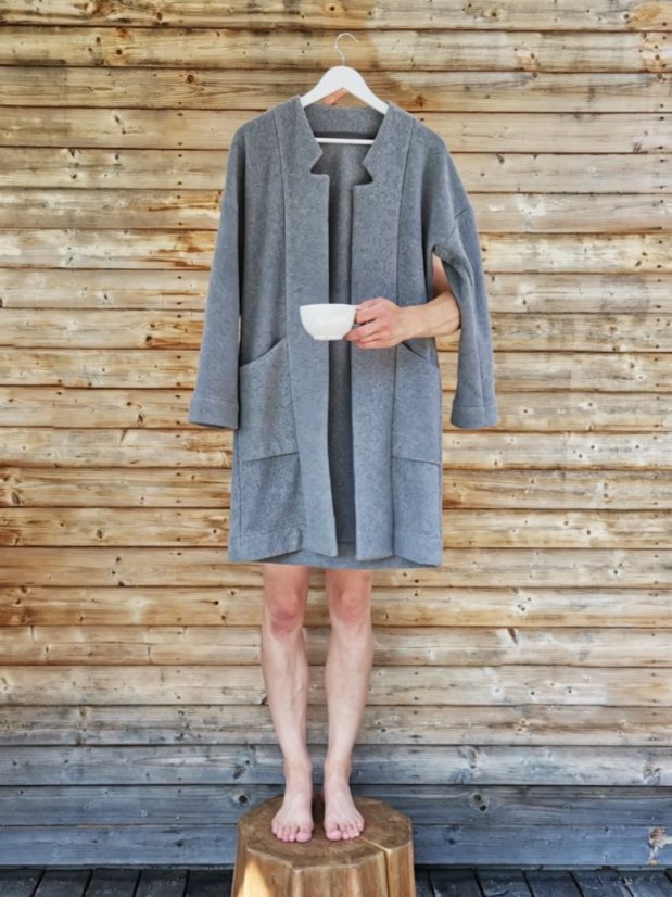 kardigán _ MIDI _ bavlnený - fleece _ veľ. S - veľkosť: S, farba: sivá