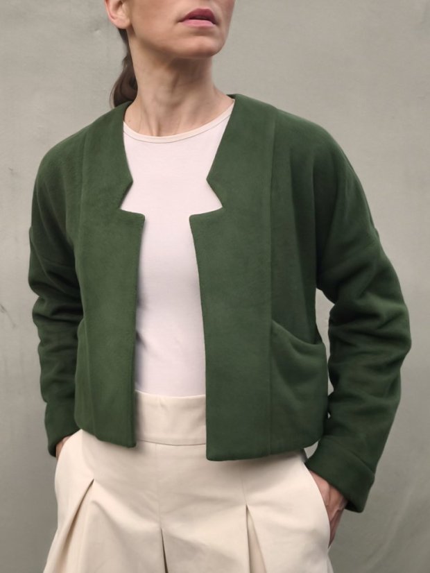 kardigán_MiNI_bavlnený_fleece na objednávku - veľkosť: S, farba: biela