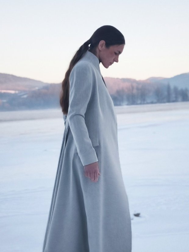 kabát _THREE_ - veľkosť: 38, farba: čokoládová