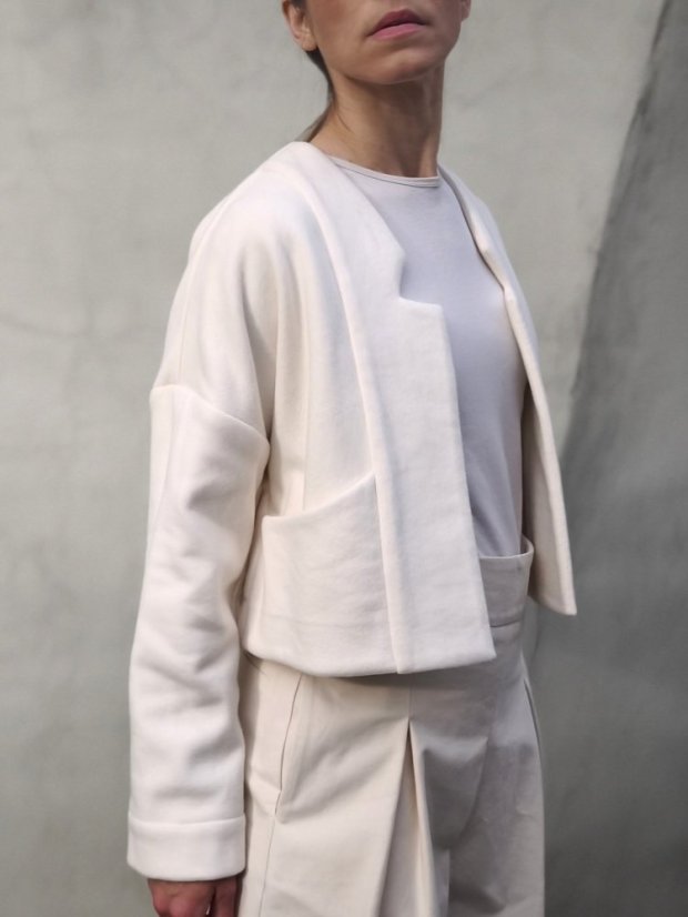 kardigán_MiNI_bavlnený_fleece na objednávku - veľkosť: S, farba: biela