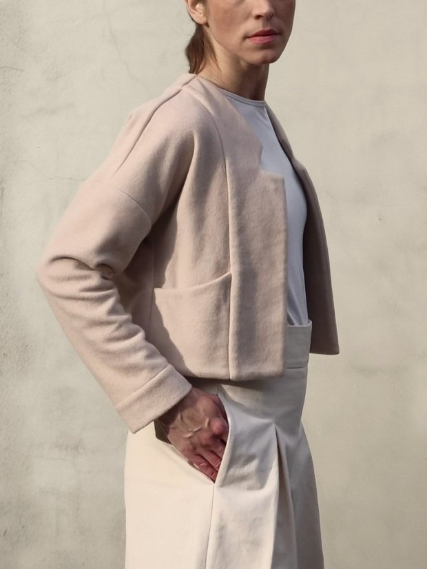 kardigán_MiNI_bavlnený_fleece na objednávku - veľkosť: S, farba: biela